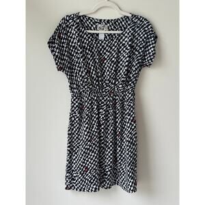 Paraella Size Medium Dress in Black White and Red. Gauzy Material Unique Print!